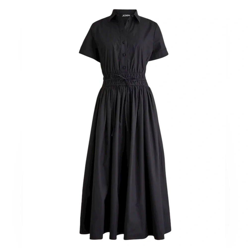 J. Crew Classic Black Elena Drama Midi Shirt-dress in cotton poplin NWT 8 - Picture 4 of 13
